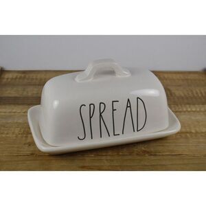 Rae Dunn SPREAD Covered Butter Dish,  Black Text, Artisan Collection by Magenta